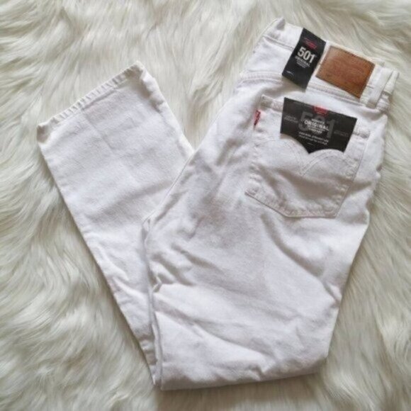 NWT Levis 501 Original White Jeans Size 31 High Rise Straight Leg Cropped - Picture 3 of 9